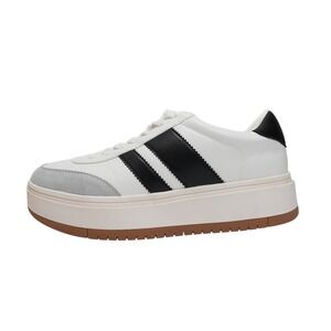 Madden Girl Navida Womens 9.5 Platform Sneakers White Black Lace Up‎ NAV101J1